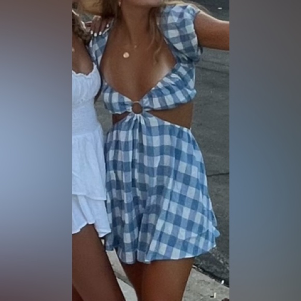 Princess Polly Sky Blue and White Plaid Dress